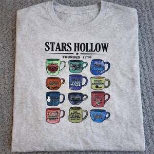 Handmade Mugs of Stars Hollow T Shirt Luke's Diner Graphic T Short Sleeve Tee -